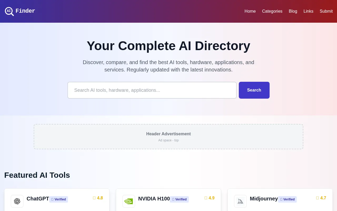AIFinder.tech homepage