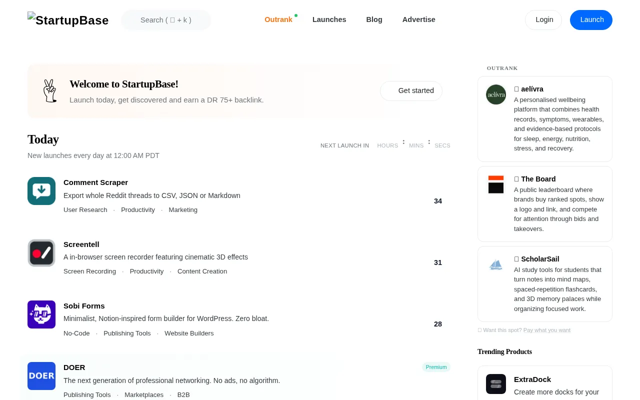 StartupBase homepage