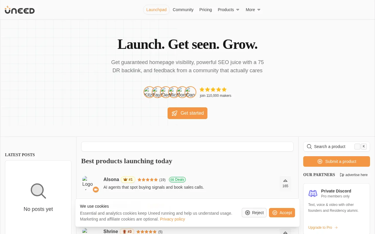 Uneed homepage